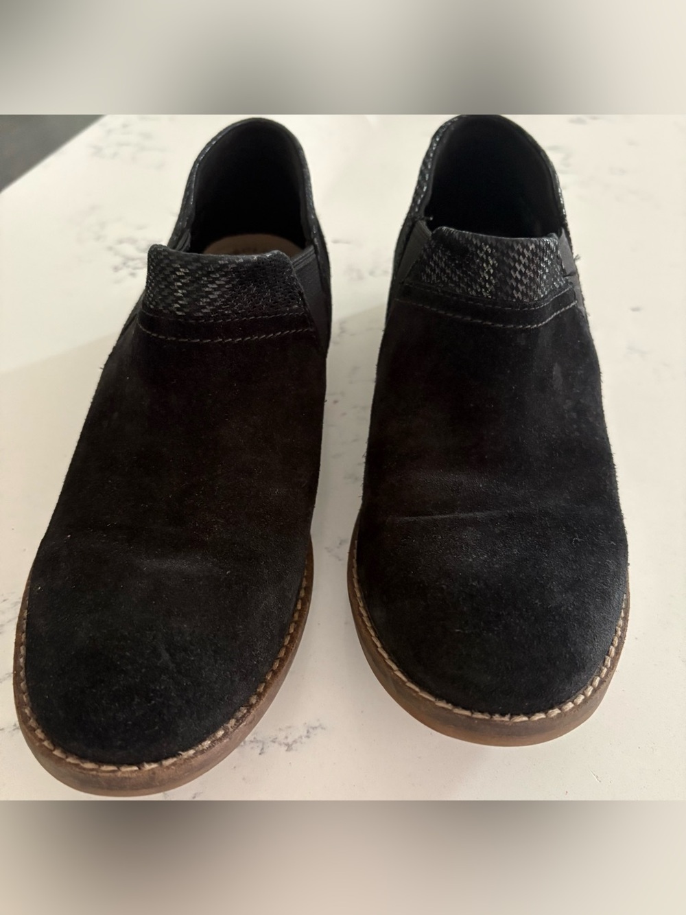 Clarks Camzin mixed boots,Black Suede, Slip-On Ankle Booties size 8 1/2